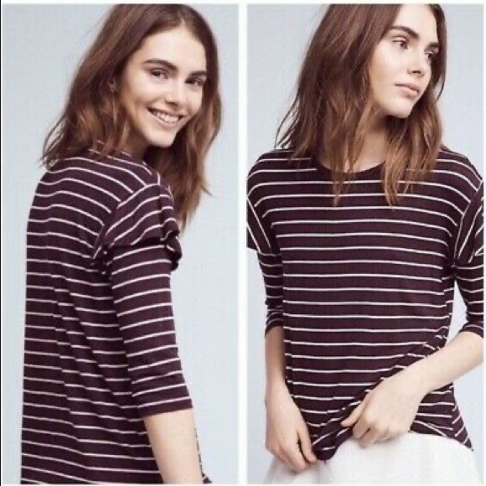 Like New! Anthropologie Stripe Ruffle Shoulder Top